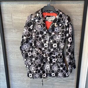 London Fog Black and Gray Floral Trench Coat
